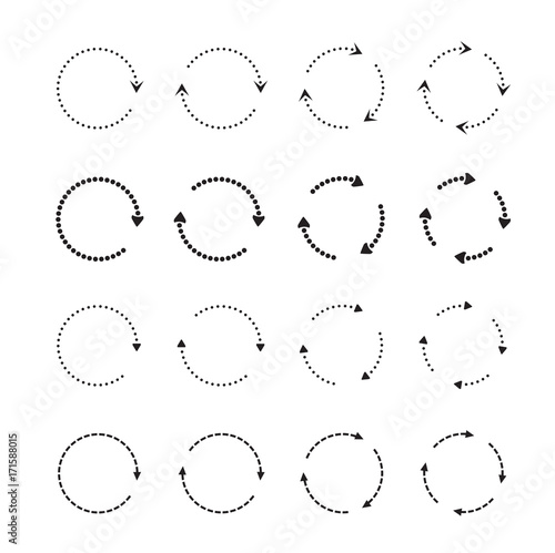 Sets of black circle arrows. Vector Icons