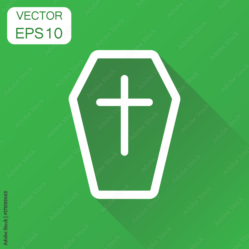 Halloween grave line style icon. Business concept gravestone pictogram. Vector illustration on green background with long shadow. Halloween grave line style icon. Business concept gravestone pictogram. Vector illustration on green background with long shadow.