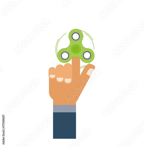 Flat hand with green hand spinner icon isolated on white background