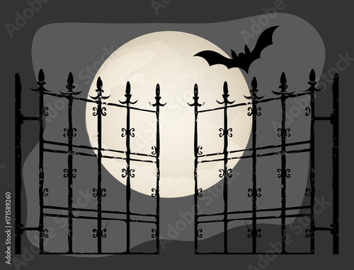 Graveyard Gate in Moonlight Background