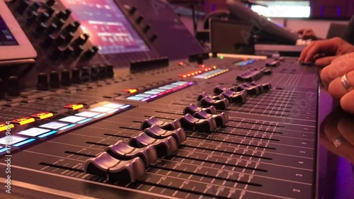 Sound Mixer, Hands Using Sliders for Adjusting Sound


