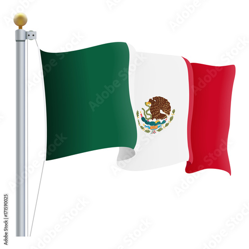 Waving Mexico Flag Isolated On A White Background. Vector Illustration. Official Colors And Proportion. Independence Day photo