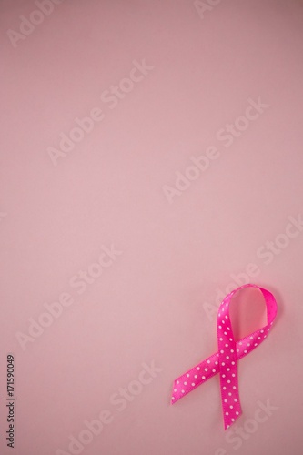 Overhead view of spotted Breast Cancer Awareness ribbon