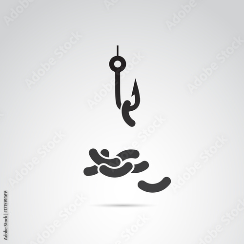 Worm on hook vector icon.