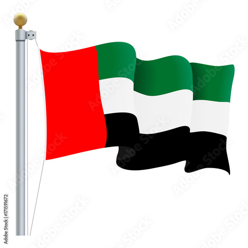 Waving United Arab Emirates Flag. UAE Flag Isolated On A White Background. Vector Illustration. Official Colors And Proportion. Independence Day