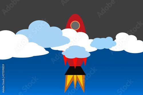 Rakete die durch die Wolken fliegt