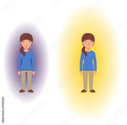 Energetic healing. Pranic healing. Alternative medicine concept. Reflection of health on the aura. Vector illustration.