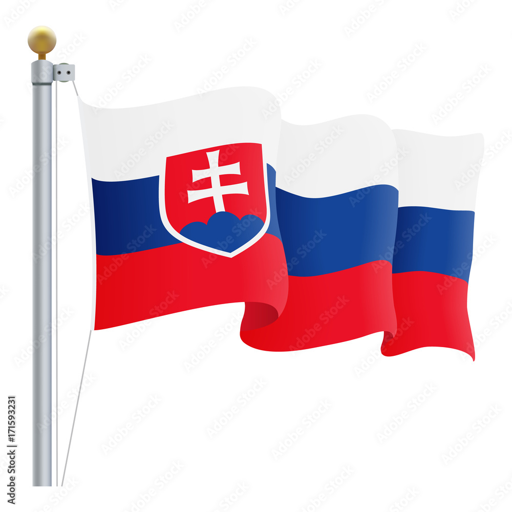 Waving Slovakia Flag Isolated On A White Background. Vector Illustration. Official Colors And Proportion. Independence Day