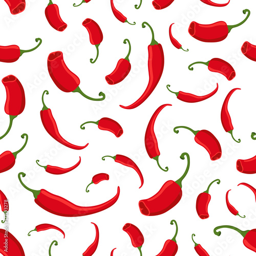 Red chili pepper seamless pattern. Cartoon flat style. Vector illustration