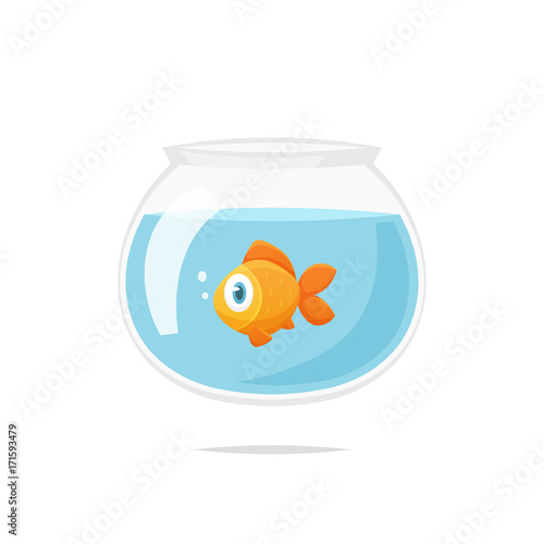 Fotografia, Obraz Cartoon goldfish in fishbowl vector