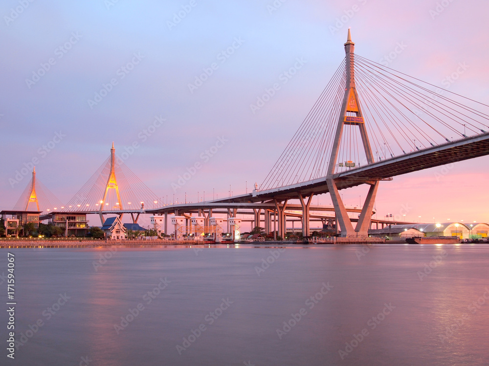 Industrial Ring Bridge or Mega Bridge,at night in Bangkok , Thailand