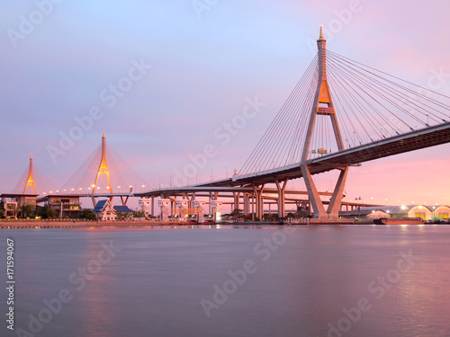 Industrial Ring Bridge or Mega Bridge,at night in Bangkok , Thailand