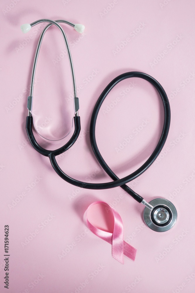 Directly above view of stethoscope by Breast Cancer Awareness Directly above view of stethoscope by Breast Cancer Awareness