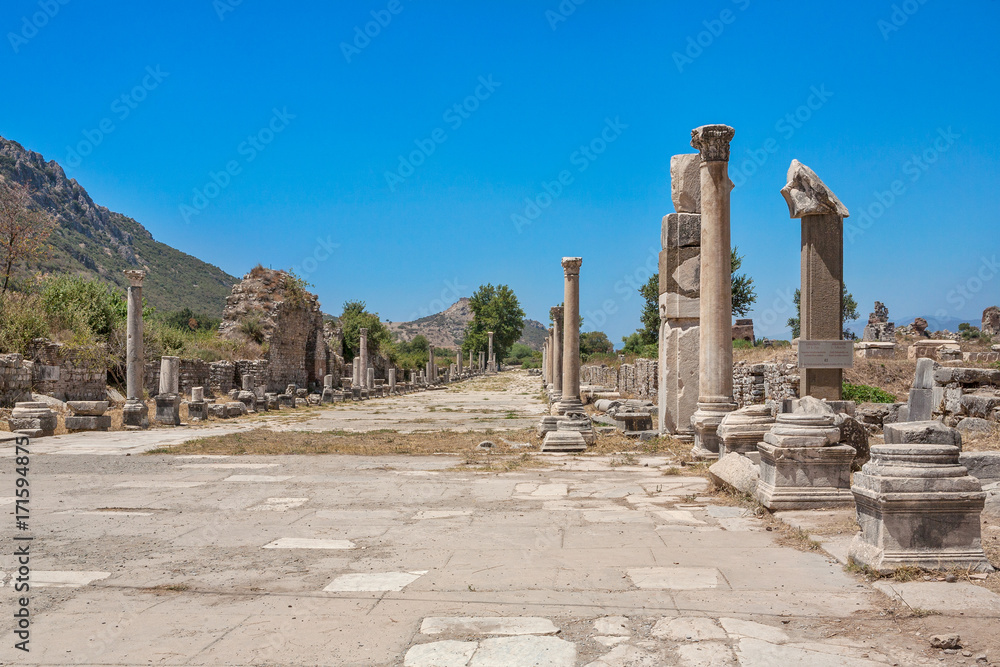 Arcadian Street (Harbor Street) in ancient Ephesus. Turkey