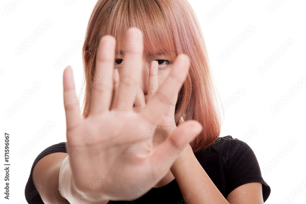 Young Asian woman hide her face. Young Asian woman hide her face.