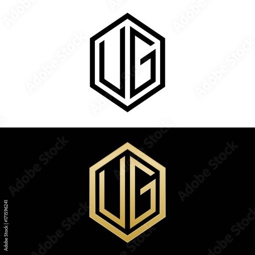 initial letters logo ug black and gold monogram hexagon shape vector photo