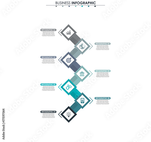 Business data, chart. Abstract elements of graph, diagram with 7 steps, strategy, options, parts or processes. Vector business template for presentation. Creative concept for infographic