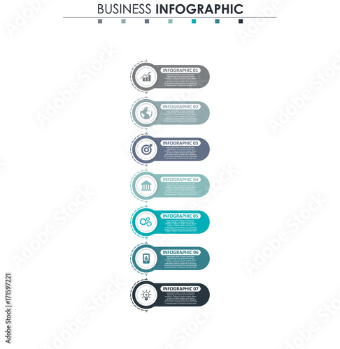 Business data, chart. Abstract elements of graph, diagram with 7 steps, strategy, options, parts or processes. Vector business template for presentation. Creative concept for infographic