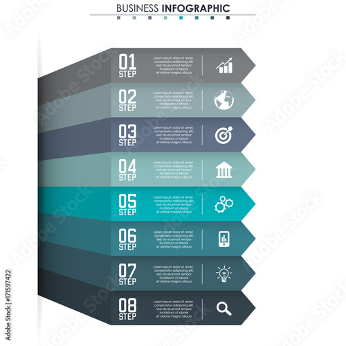 Business data, chart. Abstract elements of graph, diagram with 8 steps, strategy, options, parts or processes. Vector business template for presentation. Creative concept for infographic