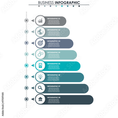 Business data, chart. Abstract elements of graph, diagram with 8 steps, strategy, options, parts or processes. Vector business template for presentation. Creative concept for infographic