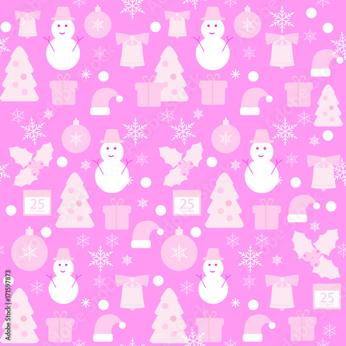 Merry Christmas and Happy New Year flat design seamless pattern for greeting card, invitation, poster, flyer.