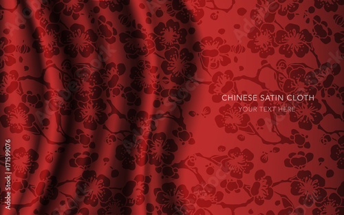 Traditional Red Chinese Silk Satin Fabric Cloth Background plum blossom
