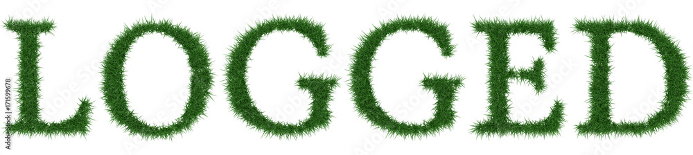 Logged - 3D rendering fresh Grass letters isolated on whhite background. Logged - 3D rendering fresh Grass letters isolated on whhite background.