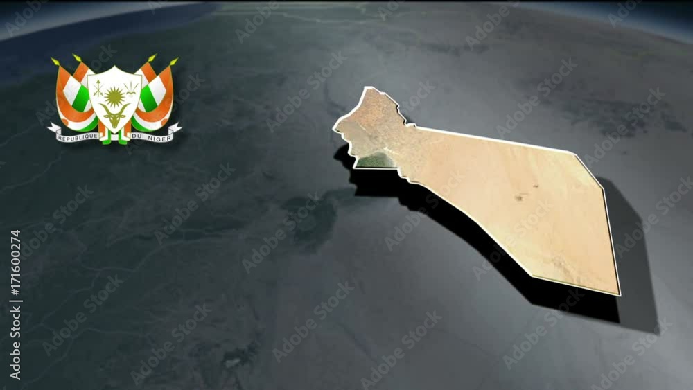 Diffa with Coat Of Arms Animation Map Regions of Niger StockVideo