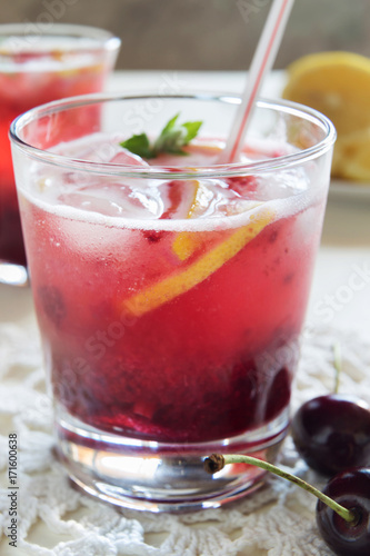 Wallpaper Mural Homemade cherry lemonade in glasses macro Torontodigital.ca