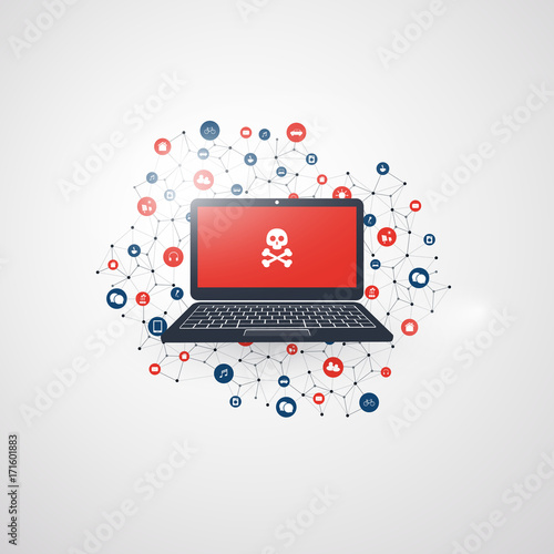 Spreading Malware Infection Causing Damage and Information Loss due to Network Vulnerability - IT Security, Threat Protection, Technology Concept Design -Vector Illustration