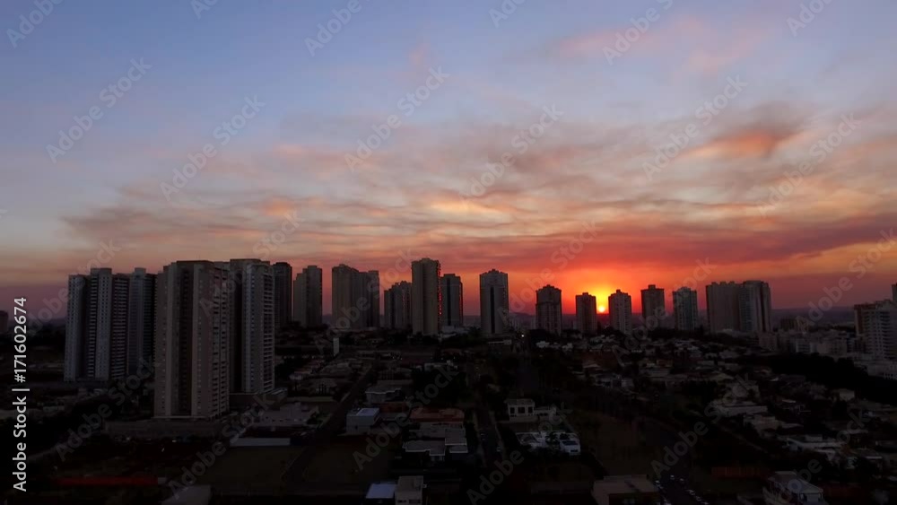 Aerial Ribeirao Preto city in Sao Paulo, Brazil. Region of Joao Fiusa Avenue in sunset day. Aerial Ribeirao Preto city in Sao Paulo, Brazil. Region of Joao Fiusa Avenue in sunset day.