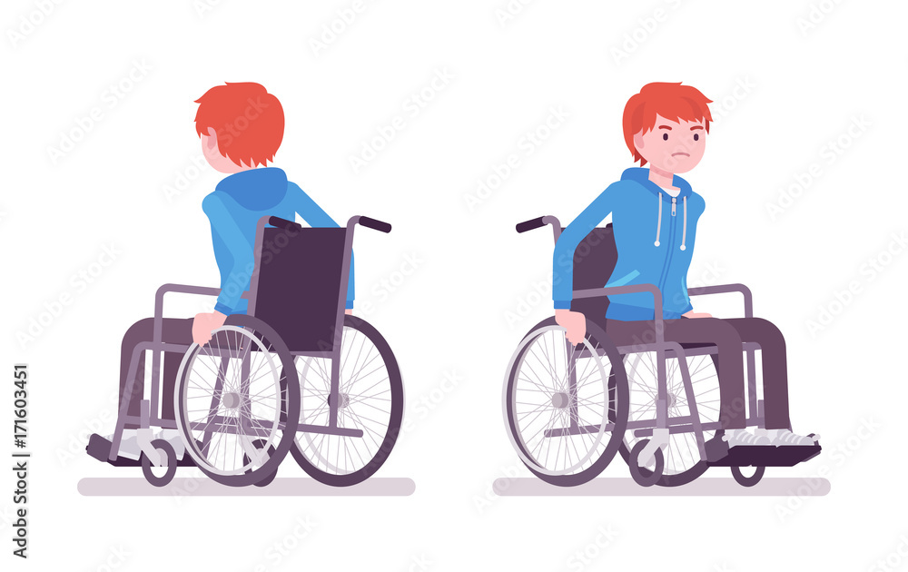 Male young wheelchair user moving manual chair Male young wheelchair user moving manual chair