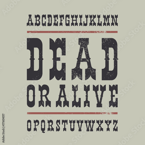 Wild West style font on dark background. Retro vector alphabet set. Capital letters. Great font for headlines, labels, quotes, titles, posters or logotypes. Latin alphabet letters.