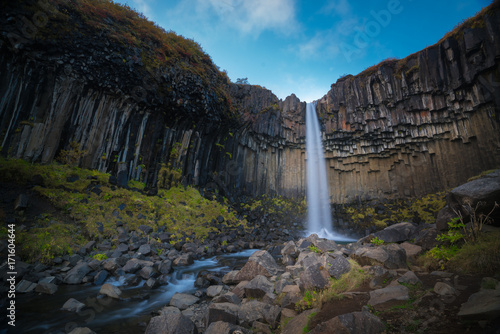 Svartifoss waterfall in Skaftafell national park in Iceland  Famous Svartifoss waterfall. Another named Black fall. Located in Skaftafell.