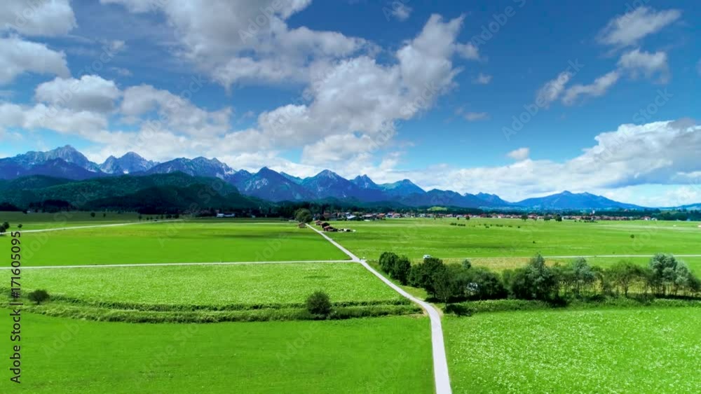 Panorama from the air Forggensee and Schwangau, Germany, Bavaria