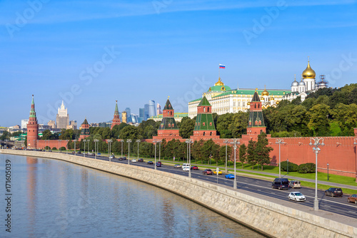 moscow cityscape, view of Moscow Kremlin and embankment of Mosco