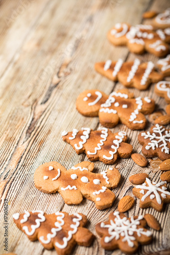 christmas cookies on wooden.