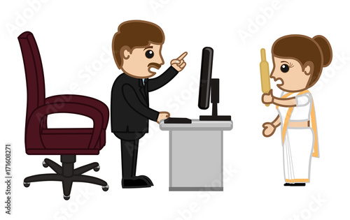 Angry Cartoon Man and Woman Shouting