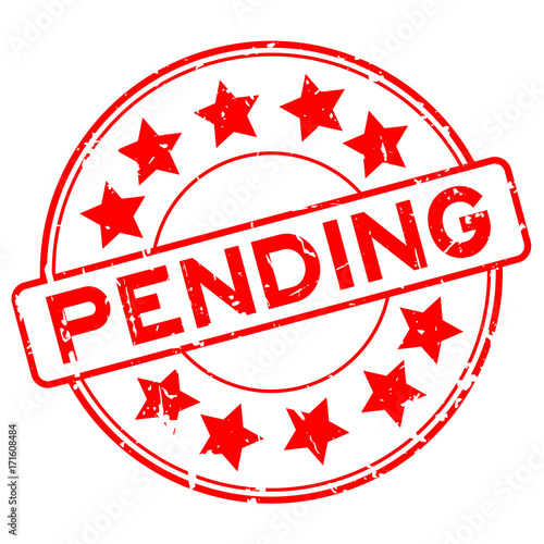 Bilde på lerret Grunge red pending with star icon round rubber seal stamp on white background