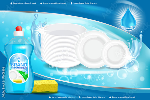 Dishwashing liquid ad vector 3d illustration