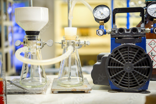 Chemical Filtration Kit by Vacuum Pump..Close up Focus on Buchner funnel. © Prajakkit