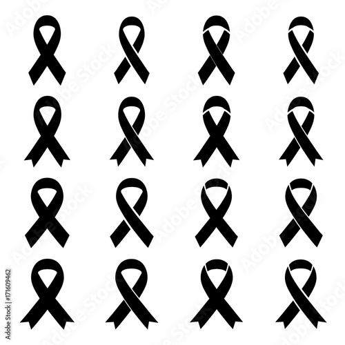 Obraz na płótnie Black awareness ribbon on white background. Mourning sign icons set w salonie