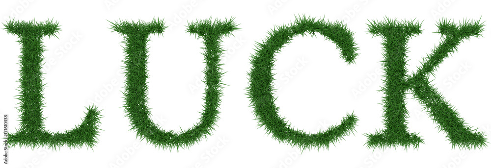 Luck - 3D rendering fresh Grass letters isolated on whhite background. Luck - 3D rendering fresh Grass letters isolated on whhite background.