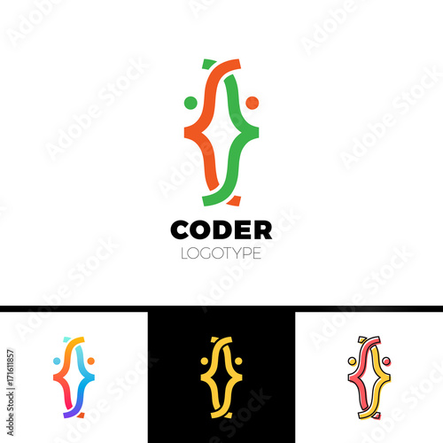 Code Bracket Man Logo - head of two man done with brackets