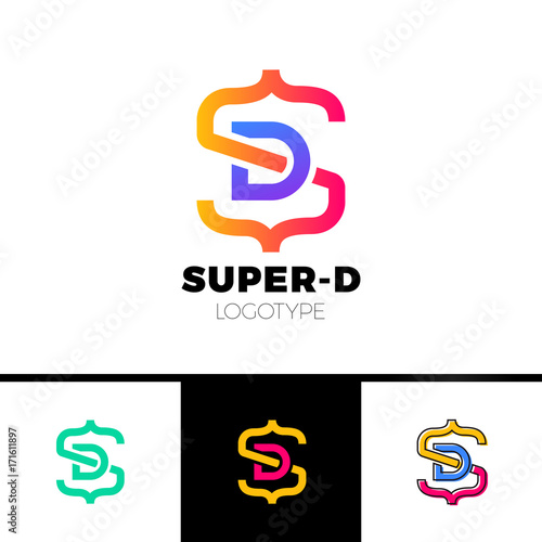 letter S and D monogram square shape logo with code brackets