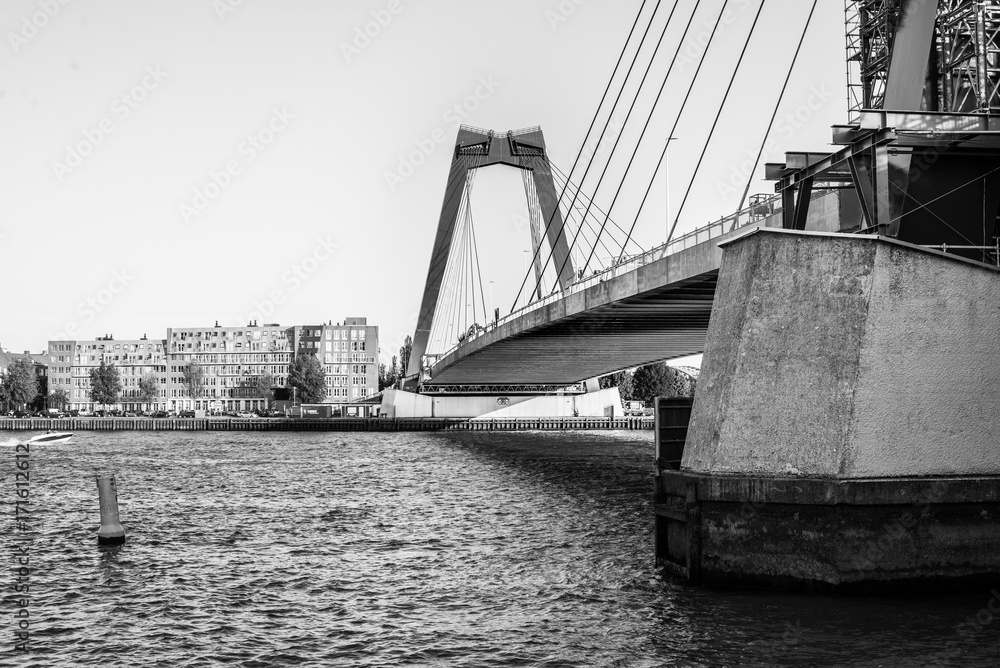 Naklejka premium Bridge Willemsbrug in Rotterdam, Netherlands