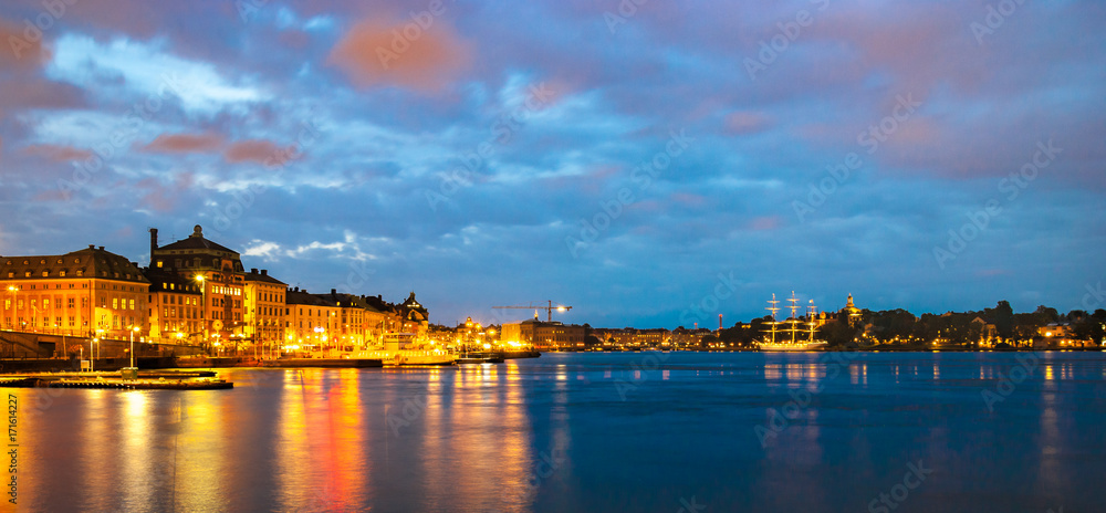 Stockholm Harbor by Night