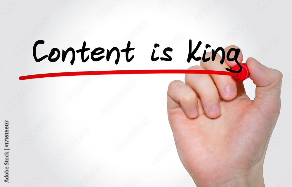 Hand writing inscription Content is king with marker, concept Hand writing inscription Content is king with marker, concept