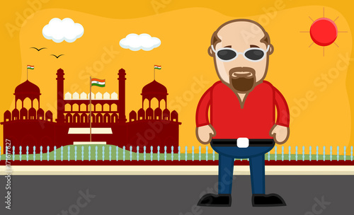 Cartoon Man Portrait in Front of Red Fort clip-art