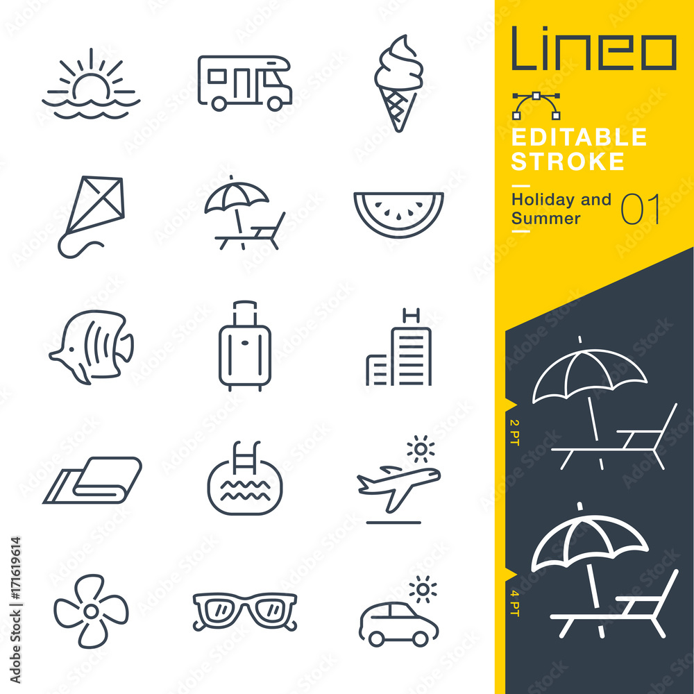 Lineo Editable Stroke - Holiday and Summer line icons
Vector Icons - Adjust stroke weight - Expand to any size - Change to any colour